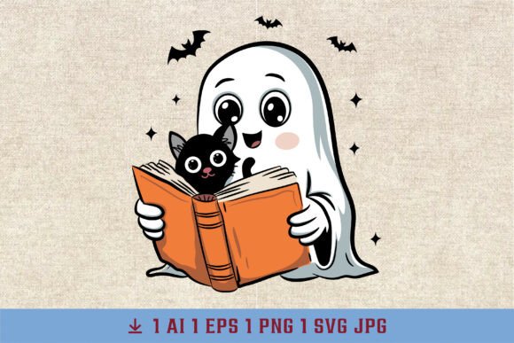 Cute Halloween Ghost Reading Book Embroidery Design