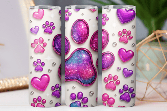 Dog Paw Tumbler Wrap Design PNG 20oz